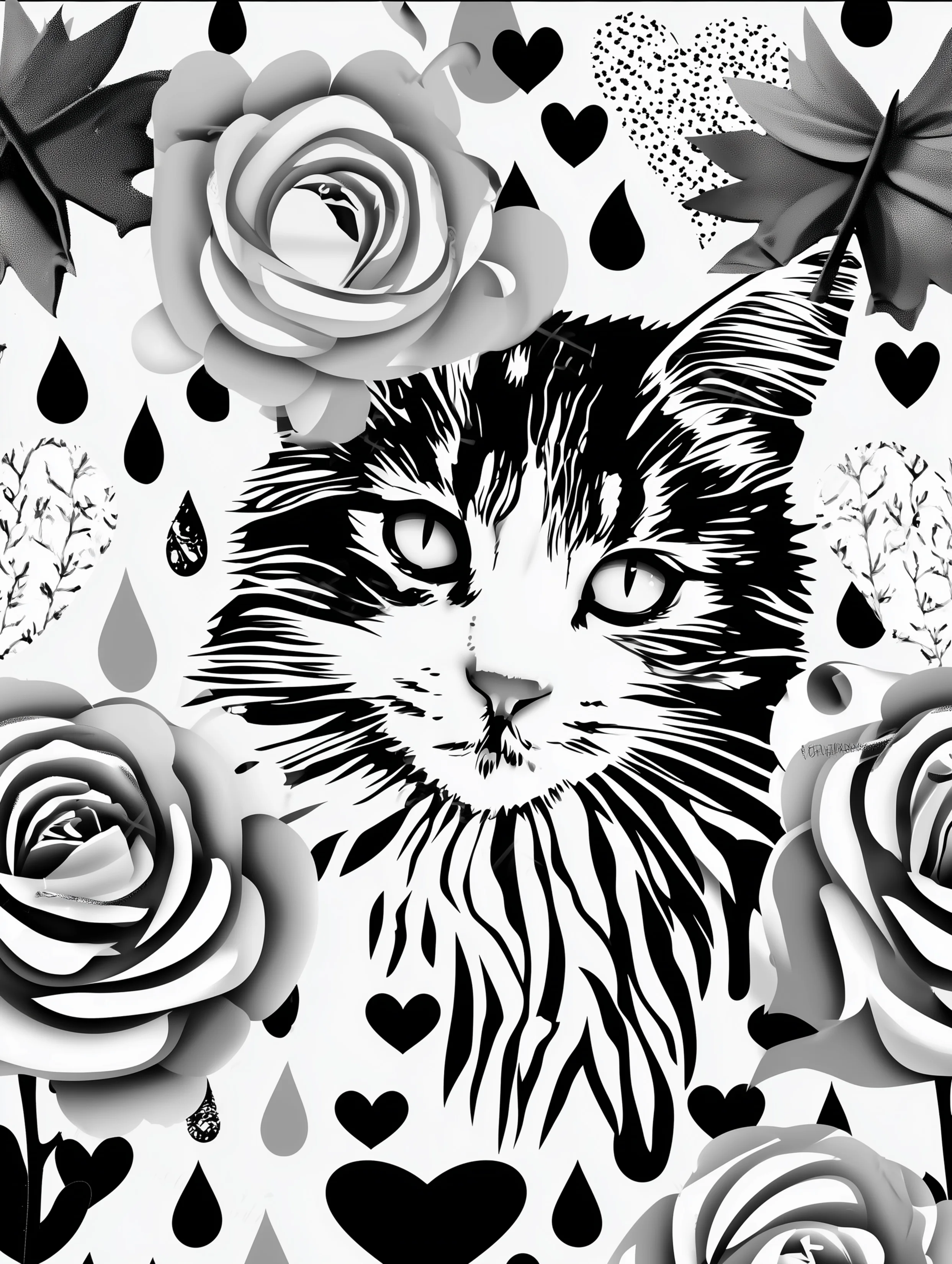 Free printable cats coloring page featuring raindrops with a cat